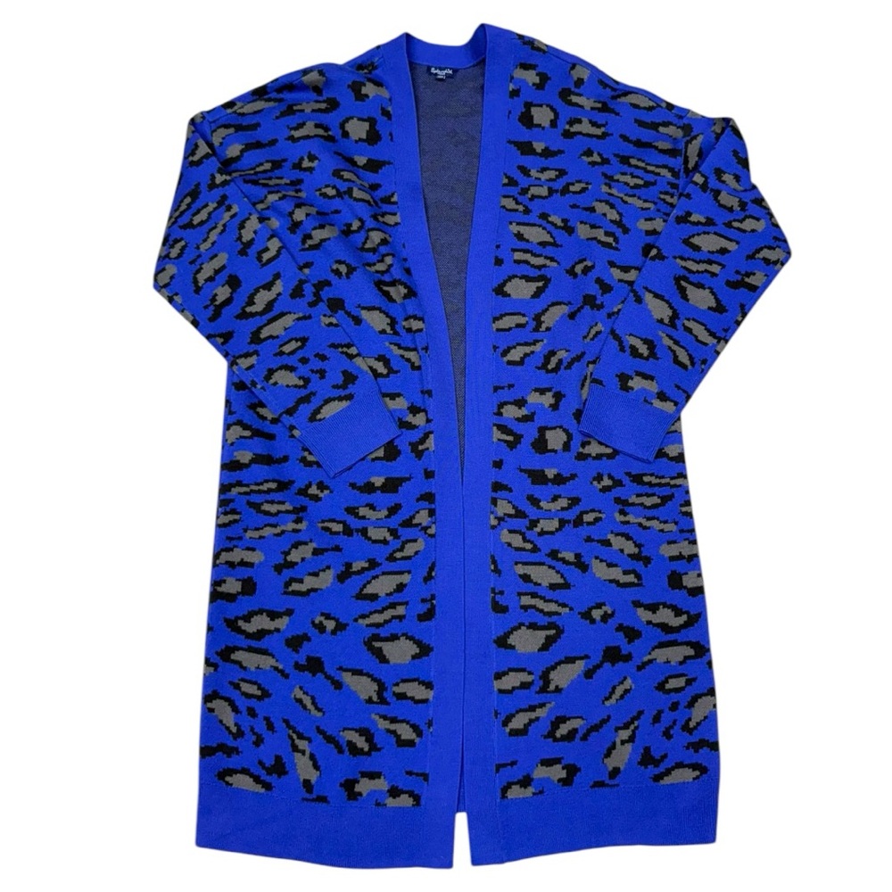 Splendid Blue Leopard Print Long Cardigan